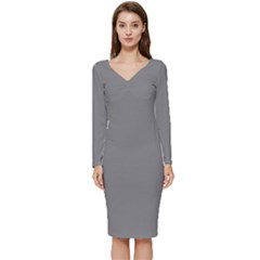 Old Silver Grey	 - 	long Sleeve V-neck Bodycon Dress by ColorfulDresses