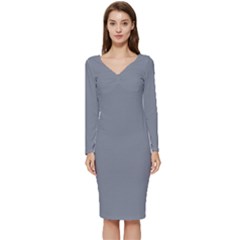 Roman Silver Grey	 - 	long Sleeve V-neck Bodycon Dress by ColorfulDresses