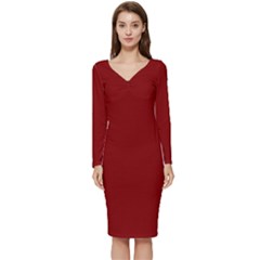 Maroon Red	 - 	long Sleeve V-neck Bodycon Dress by ColorfulDresses