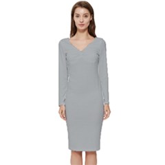 Storm Grey	 - 	Long Sleeve V-Neck Bodycon Dress