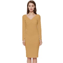 Sunray Orange	 - 	long Sleeve V-neck Bodycon Dress by ColorfulDresses