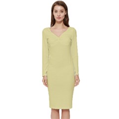 Yellow Iris	 - 	long Sleeve V-neck Bodycon Dress by ColorfulDresses