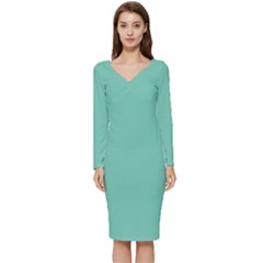 Blue Green	 - 	long Sleeve V-neck Bodycon Dress by ColorfulDresses