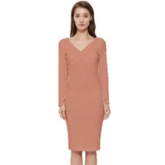 Soft Copper	 - 	Long Sleeve V-Neck Bodycon Dress