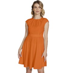 Dark Papaya Orange	 - 	cap Sleeve High Waist Dress by ColorfulDresses