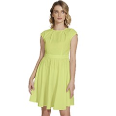 Key Lime Yellow	 - 	cap Sleeve High Waist Dress by ColorfulDresses