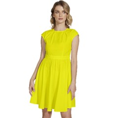 Lemon Glacier Yellow	 - 	cap Sleeve High Waist Dress by ColorfulDresses