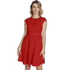 Crimson Red	 - 	cap Sleeve High Waist Dress by ColorfulDresses