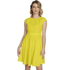 Blazing Yellow	 - 	cap Sleeve High Waist Dress