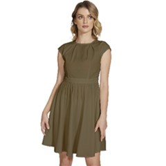 Martini Olive Brown	 - 	cap Sleeve High Waist Dress