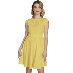 Macaroon Yellow	 - 	cap Sleeve High Waist Dress