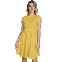 Primrose Yellow	 - 	cap Sleeve High Waist Dress