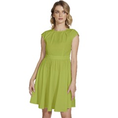 Avocado Green	 - 	cap Sleeve High Waist Dress