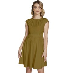 Oak Brown	 - 	cap Sleeve High Waist Dress by ColorfulDresses