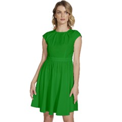 Dark Emerald Green	 - 	cap Sleeve High Waist Dress