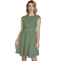 Dark Sage Green	 - 	cap Sleeve High Waist Dress by ColorfulDresses