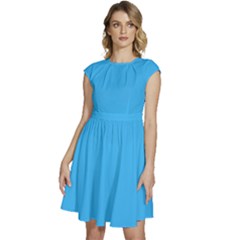 Deep Sky Blue	 - 	cap Sleeve High Waist Dress by ColorfulDresses