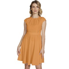 Sandy Orange	 - 	cap Sleeve High Waist Dress by ColorfulDresses