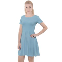 Aqua Marine Blue	 - 	cap Sleeve Velour Dress by ColorfulDresses