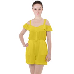 Butter Yellow	 - 	ruffle Cut Out Chiffon Playsuit by ColorfulWomensWear