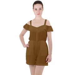 Dirt Brown	 - 	ruffle Cut Out Chiffon Playsuit by ColorfulWomensWear