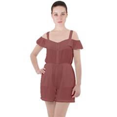 Redwood Red	 - 	ruffle Cut Out Chiffon Playsuit by ColorfulWomensWear