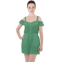 Shiny Shamrock Green	 - 	ruffle Cut Out Chiffon Playsuit by ColorfulWomensWear