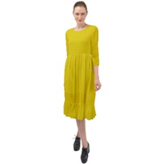 Corn Yellow	 - 	ruffle End Midi Chiffon Dress by ColorfulDresses