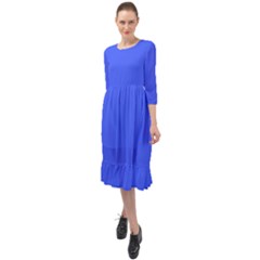 Neon Blue	 - 	ruffle End Midi Chiffon Dress by ColorfulDresses