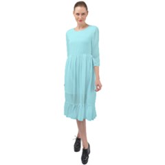 Italian Sky Blue	 - 	ruffle End Midi Chiffon Dress by ColorfulDresses