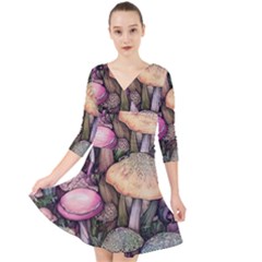 Mushroom Magic Quarter Sleeve Front Wrap Dress by GardenOfOphir