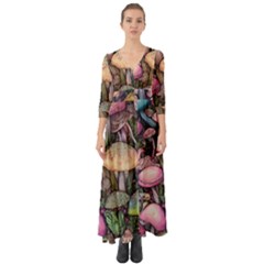 Mushroom Magic Button Up Boho Maxi Dress