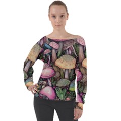 Mushroom Magic Off Shoulder Long Sleeve Velour Top by GardenOfOphir