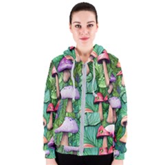 Tiny Toadstools Women s Zipper Hoodie by GardenOfOphir