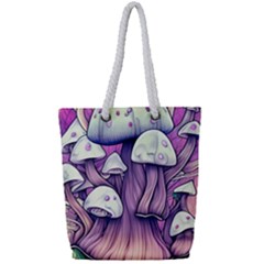 Forestcore Mushroom Full Print Rope Handle Tote (small) by GardenOfOphir