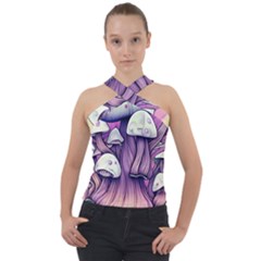 Forestcore Mushroom Cross Neck Velour Top by GardenOfOphir