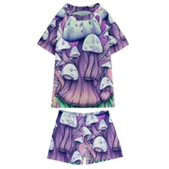 Forestcore Mushroom Kids  Swim Tee And Shorts Set by GardenOfOphir