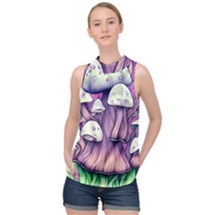 Forestcore Mushroom High Neck Satin Top by GardenOfOphir