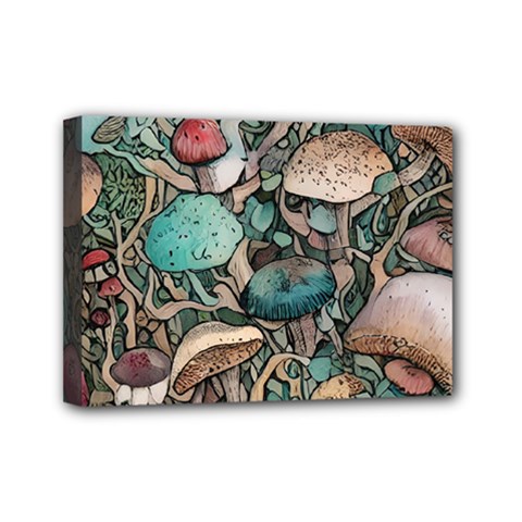 Tiny Forest Mushrooms Mini Canvas 7  X 5  (stretched) by GardenOfOphir