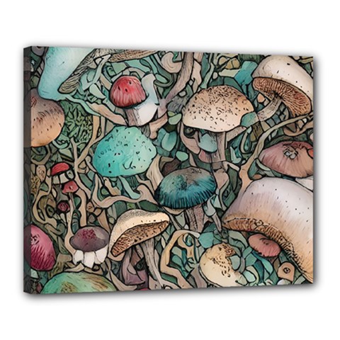 Tiny Forest Mushrooms Canvas 20  X 16  (stretched) by GardenOfOphir