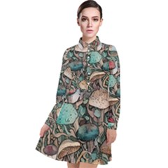 Tiny Forest Mushrooms Long Sleeve Chiffon Shirt Dress by GardenOfOphir