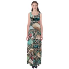 Tiny Forest Mushrooms Empire Waist Maxi Dress by GardenOfOphir