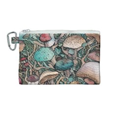 Tiny Forest Mushrooms Canvas Cosmetic Bag (medium) by GardenOfOphir