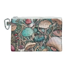 Tiny Forest Mushrooms Canvas Cosmetic Bag (large) by GardenOfOphir