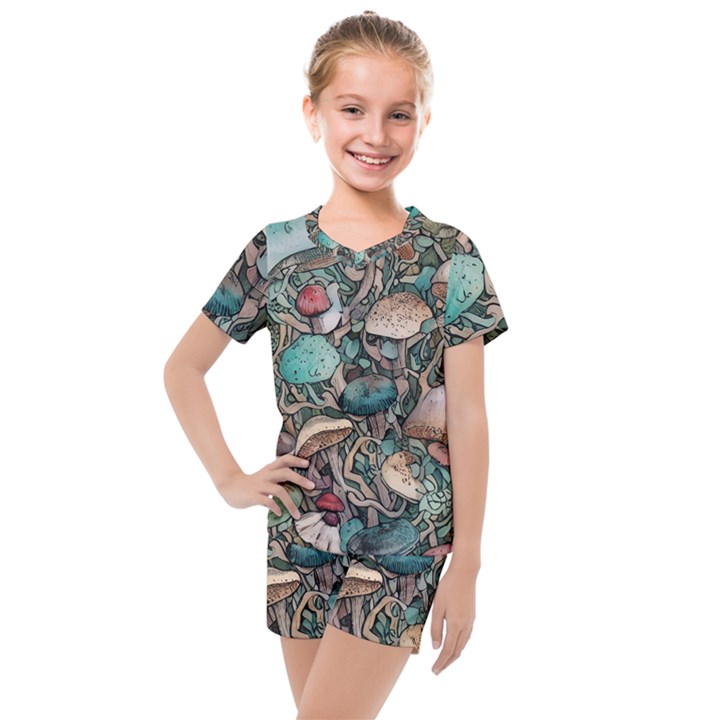 Tiny Forest Mushrooms Kids  Mesh Tee and Shorts Set