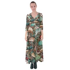 Tiny Forest Mushrooms Button Up Maxi Dress by GardenOfOphir