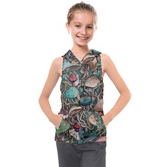 Tiny Forest Mushrooms Kids  Sleeveless Hoodie by GardenOfOphir