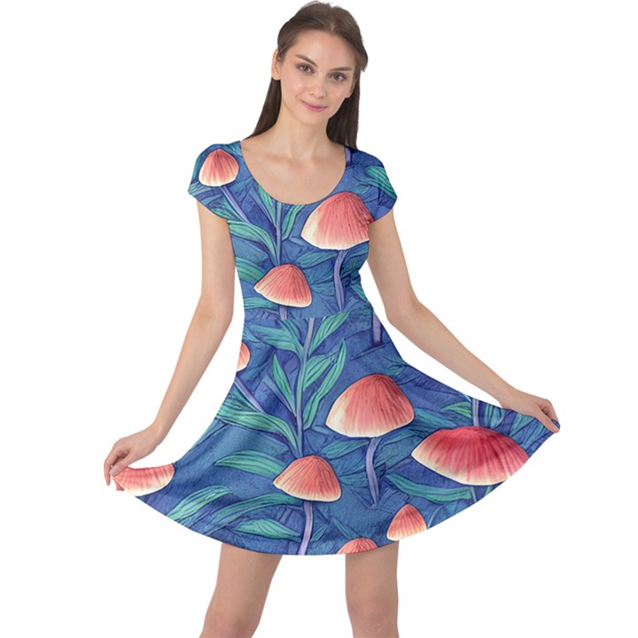 Witchy Mushrooms Cap Sleeve Dress