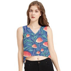 Witchy Mushrooms V-neck Cropped Tank Top by GardenOfOphir