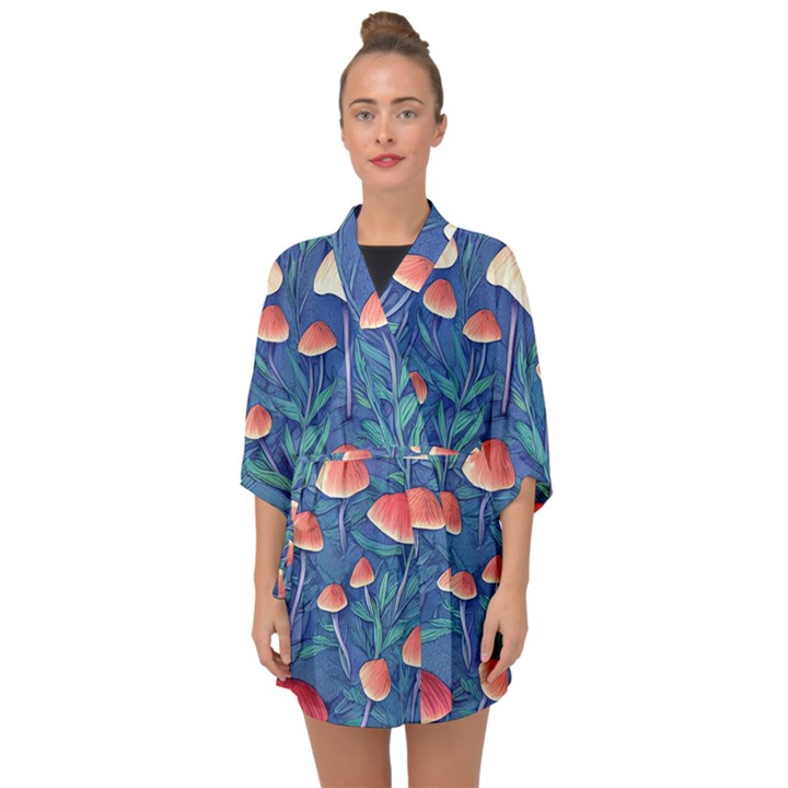 Witchy Mushrooms Half Sleeve Chiffon Kimono